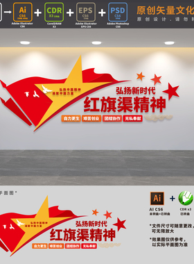 弘扬新时代红旗渠精神党建文化墙红色中国精神背景AI+CDR+PSD素材