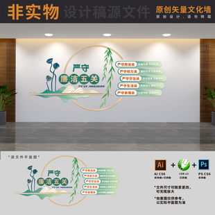 严守清廉五关廉政建设文化墙非公企业支部背景墙AI+CDR+PSD设计稿