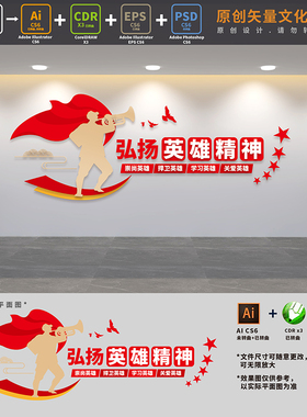 弘扬英雄精神党建文化墙学习英烈英模传承红色基因AI+CDR+PSD素材