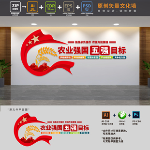 建设农业强国五个目标农村农业乡村党建文化墙AI+CDR+PSD设计素材
