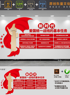 新时代爱国统一战线基本任务统战部侨联党建文化墙AI+CDR+PSD素材