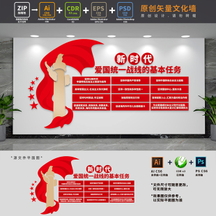 新时代爱国统一战线基本任务统战部侨联党建文化墙AI+CDR+PSD素材