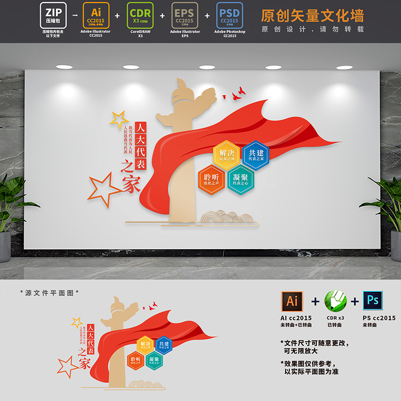 人大代表之家活动室标语文化墙联络站政协背景墙AI+CDR+PSD设计稿