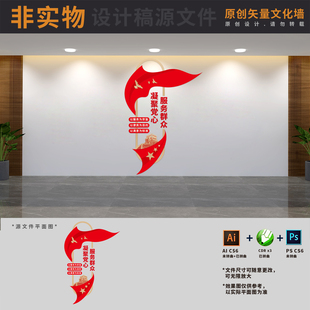 社区便民服务中心标语文化墙党群政务大厅背景墙AI+CDR+PSD设计稿