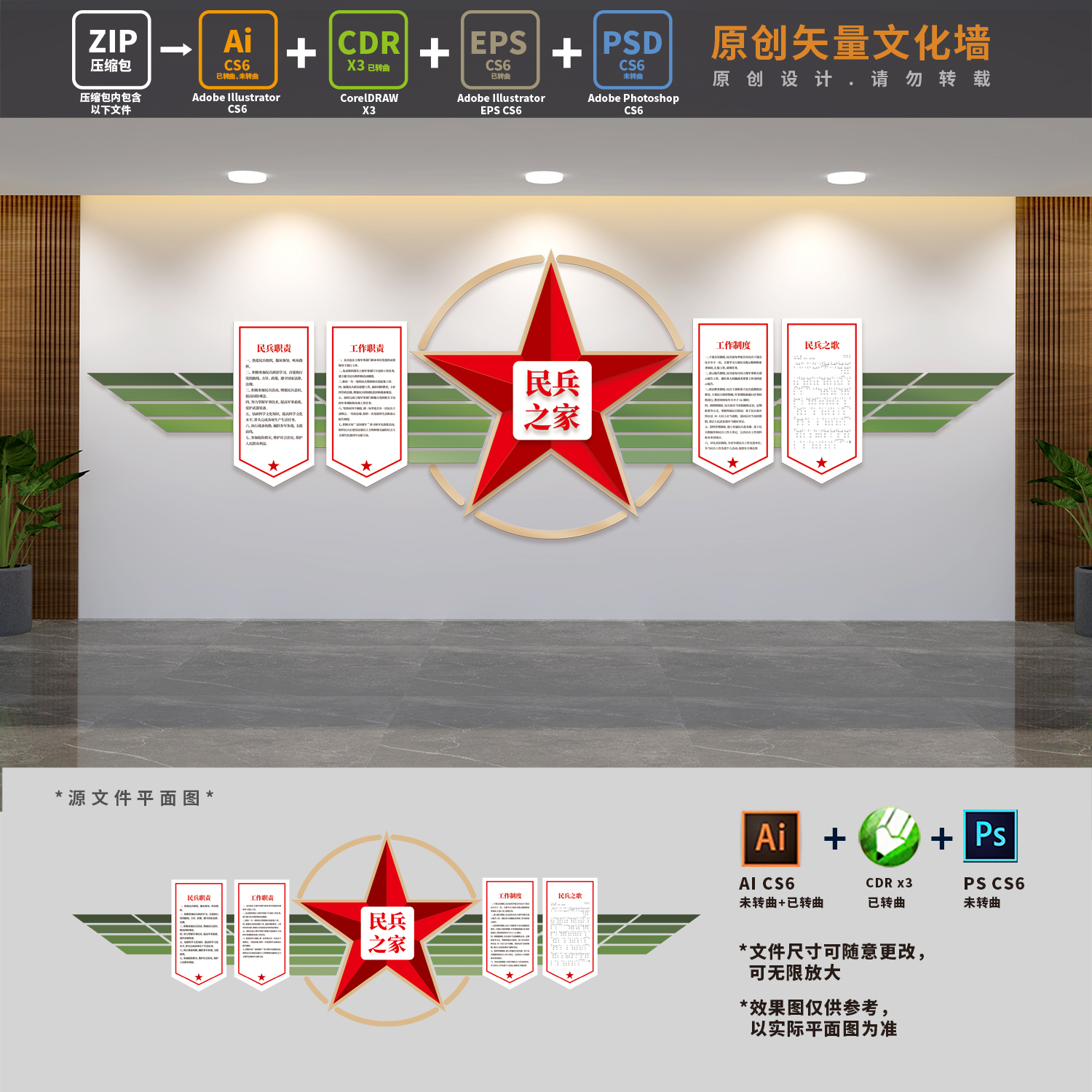 民兵之家人民武装部活动室制度背景展板文化墙ai cdr psd设计模版