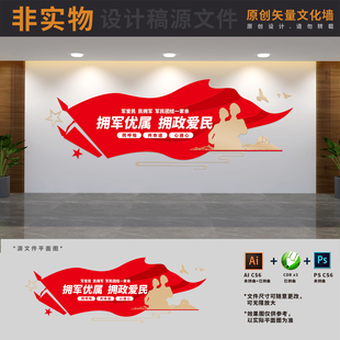 军民团结双拥宣传栏拥军优属拥政爱民标语文化墙AI+CDR+PSD设计稿