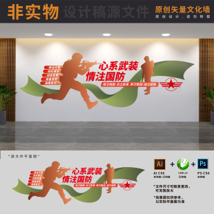 心系武装情注国防民兵民防人武部宣传标语文化墙AI+CDR+PSD设计稿
