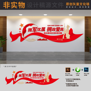 拥军优属拥政爱民双拥共建标语军民团结文化墙AI+CDR+PSD设计素材