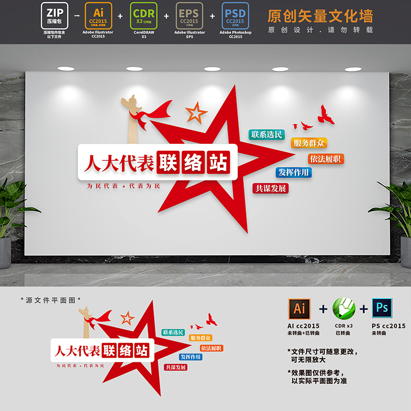 人大代表之家联络站党建文化墙党代表工作室背景AI+CDR+PSD设计稿