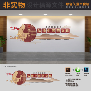 弘扬中医药精神文化墙传统中药店铺医院宣传栏展板AI+CDR+PSD素材