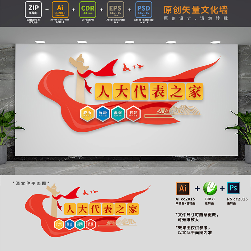 人大代表之家活动室标语文化墙联络站政协背景墙AI+CDR+PSD设计稿