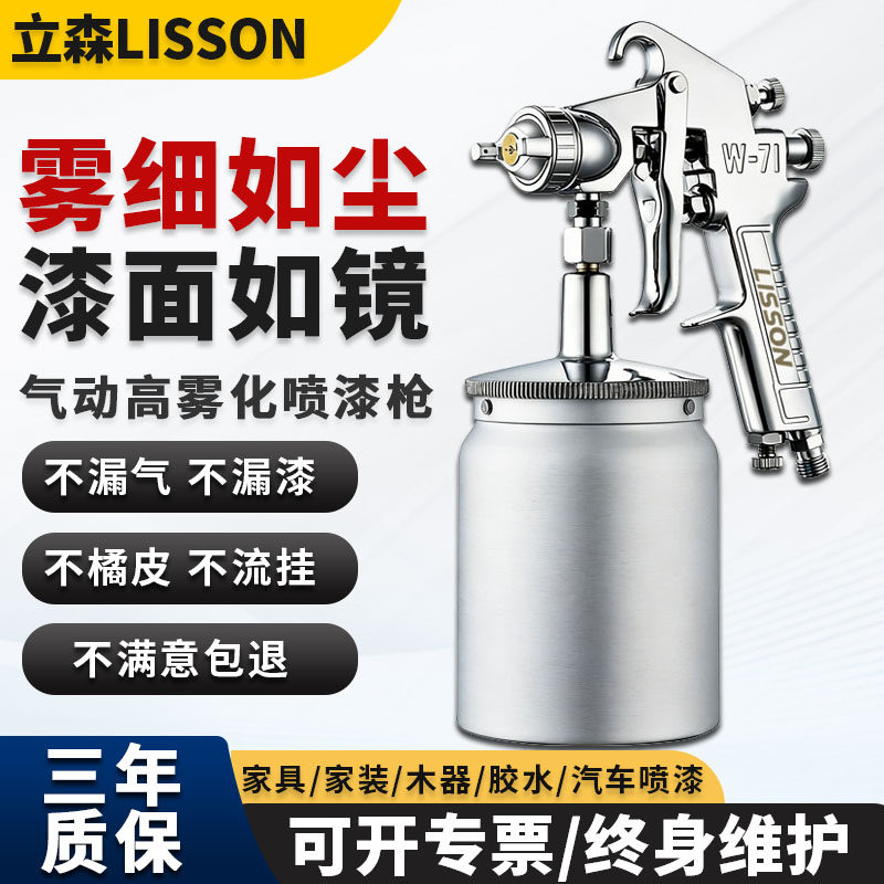 正品立森W-71汽车油漆喷枪喷漆上壶W-77气动工具高雾化喷壶喷漆枪图片