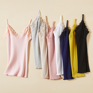 出口日单女士蕾丝花边打底真丝高弹力螺纹修身 性感 吊带背心夏季