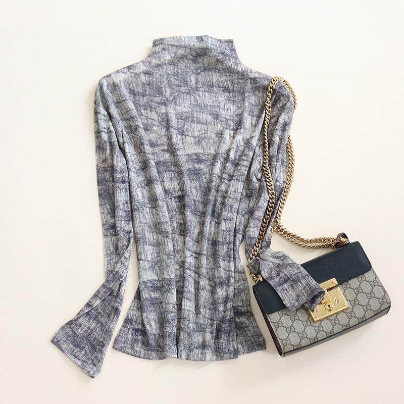 秋冬羊毛高领印花长袖打底衫女 超细绵羊毛宽松保暖上衣T恤针织