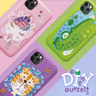 diy手机壳适用iPhone11promax苹果11可爱绿小鳄鱼紫狮子粉独角兽