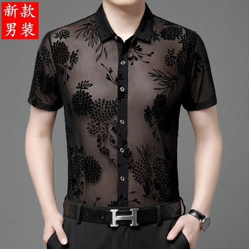 新款摩登舞服上衣男士镂空暗花跳舞衣服国标交谊舞蹈短袖练舞衬衫