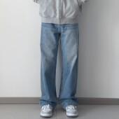 2025春夏新款 蓝色水洗直筒牛仔裤 复古垂感休闲阔腿长裤 阿XIAN