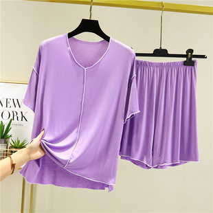 休闲家居服套装 短袖 短裤 外穿两件套 夏季 睡衣女薄款 莫代尔韩版 大码