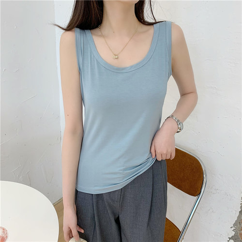 莫代尔吊带背心女内搭薄款纯色无袖打底衫修身设计感小众U领上衣