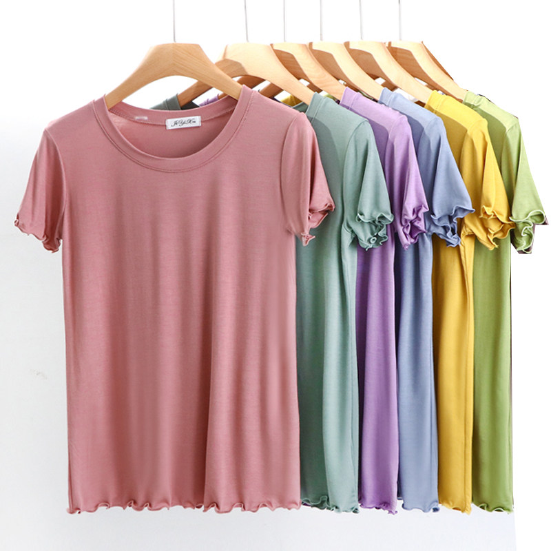 莫代尔短袖T恤女士圆领纯