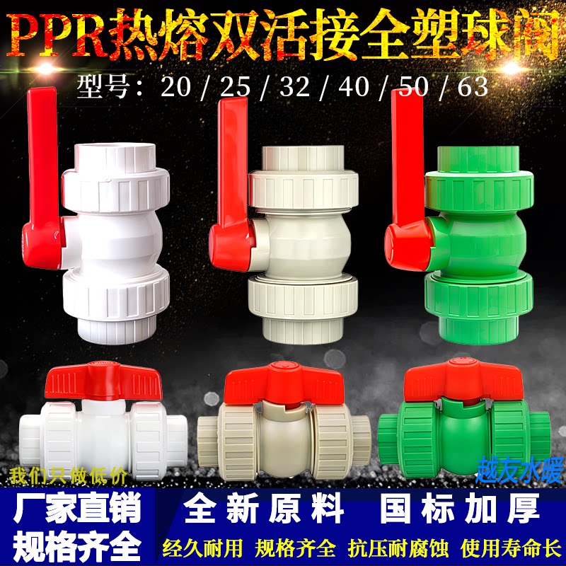 PPR热熔双活接全塑球阀白色灰色绿色20-63全塑活接球阀水管阀门 - 实物图
