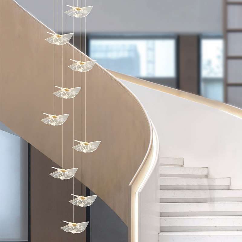 复式楼大吊灯后现代轻奢客厅灯创意艺术风车别墅挑高中空楼梯灯饰