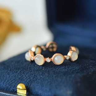 925纯银镶嵌和田玉戒指白玉和田玉排戒设计师款和田玉戒指礼物