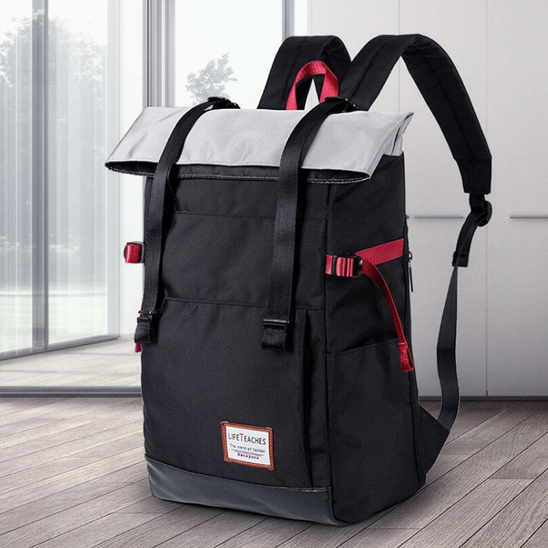 翻卷盖背包男双肩包韩版时尚潮流初中学生书包电脑包大容量旅行包