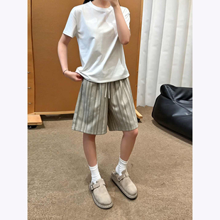 老钱风速干竖条纹短裤男夏季薄款透气运动裤子垂感松弛感休闲中裤