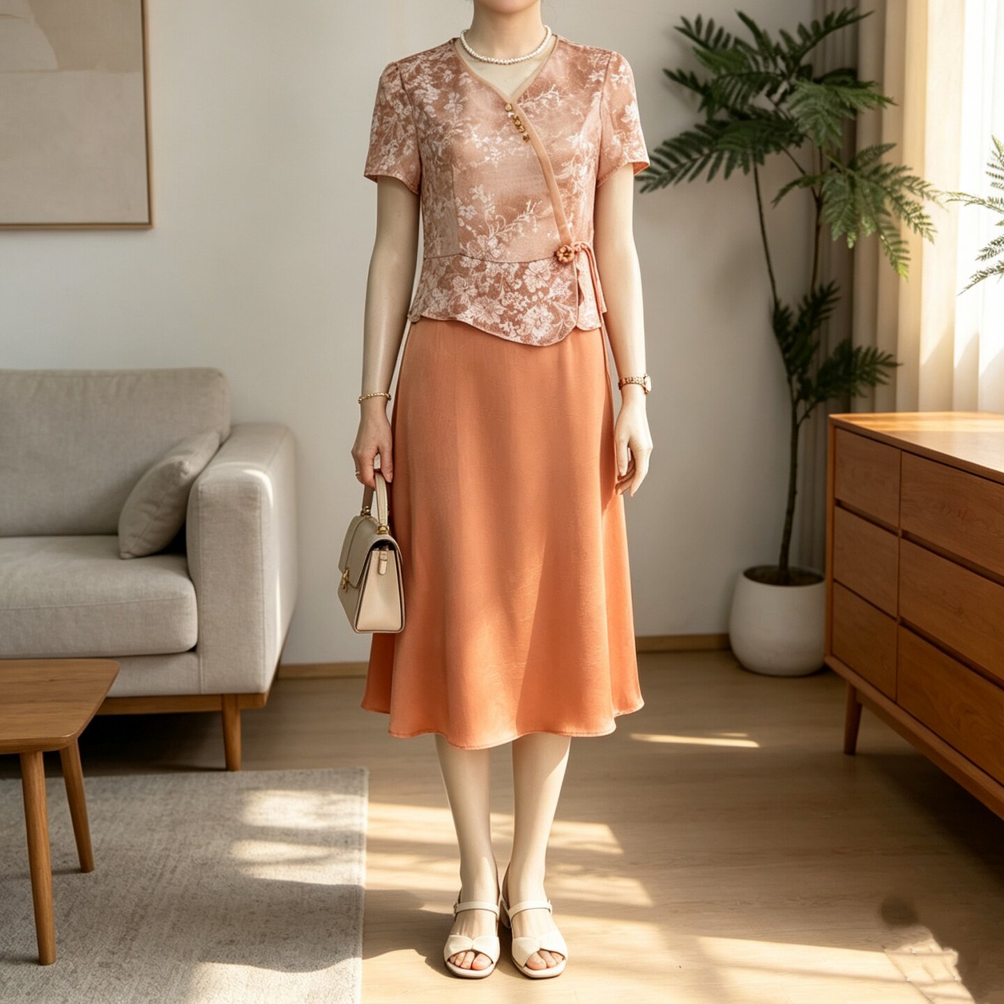 夏季新中式妈妈连衣裙中年女裙子