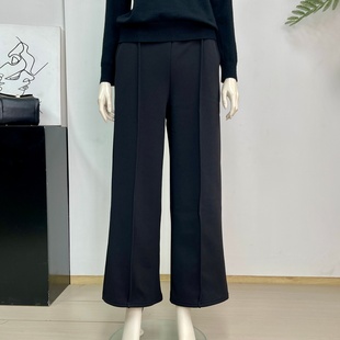 中年妈妈秋冬款加绒阔腿裤女新款加厚高腰宽松显瘦百搭黑色直筒裤