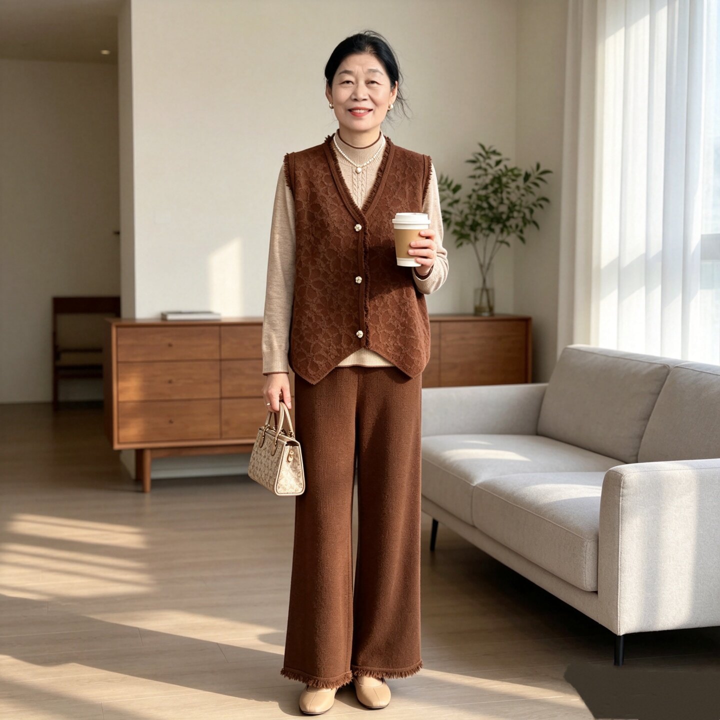 中老年春秋流苏边马甲时尚三件套