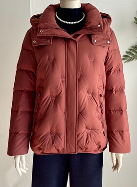 中老年白鸭绒保暖连帽羽绒服2025冬季新款妈妈装时尚减龄棉服外套