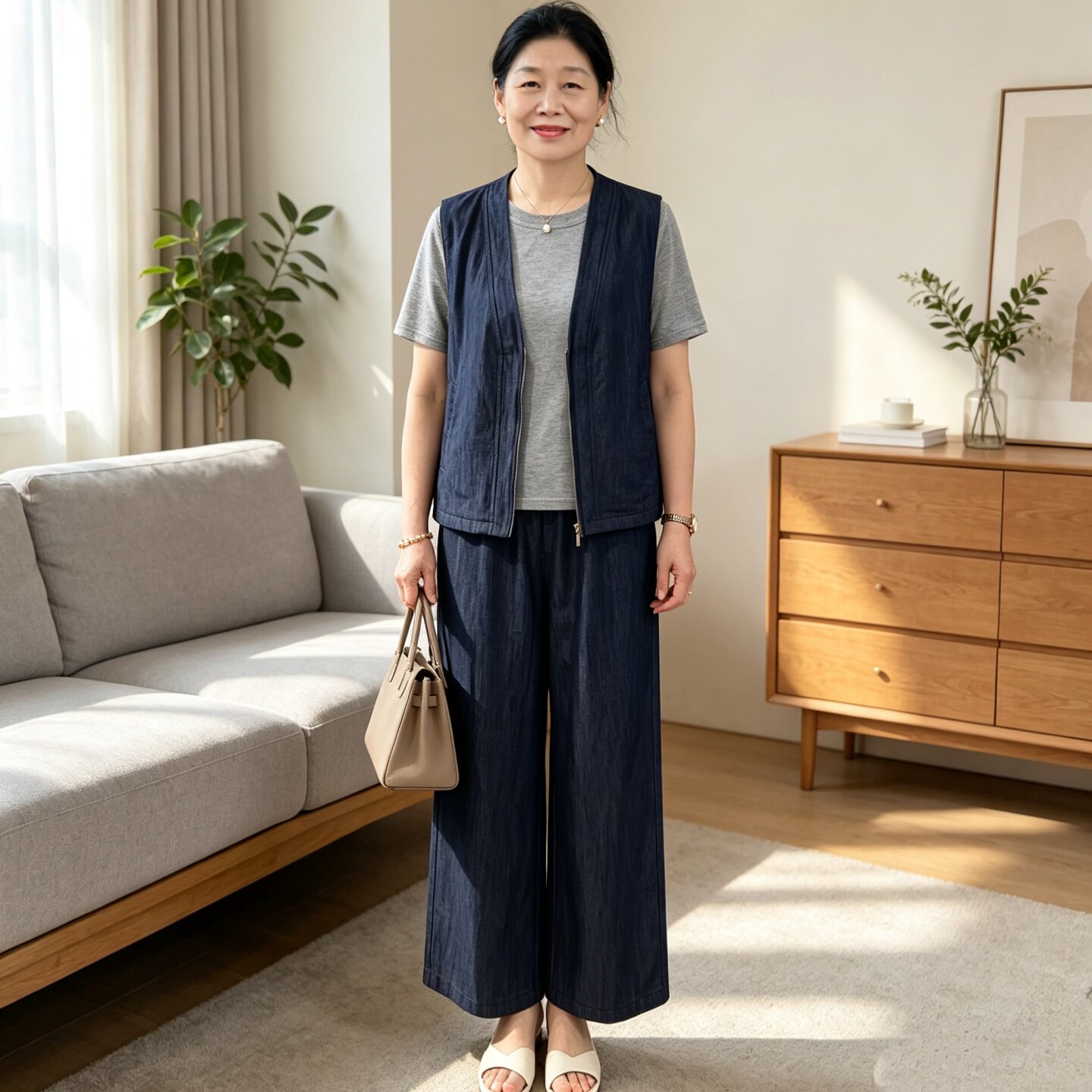 妈妈夏装短袖假两件套装中老年女
