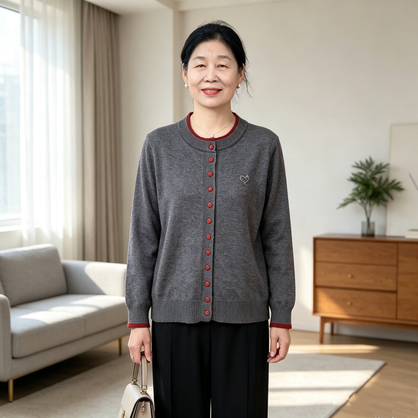 中年妈妈早秋时尚针织开衫外套女