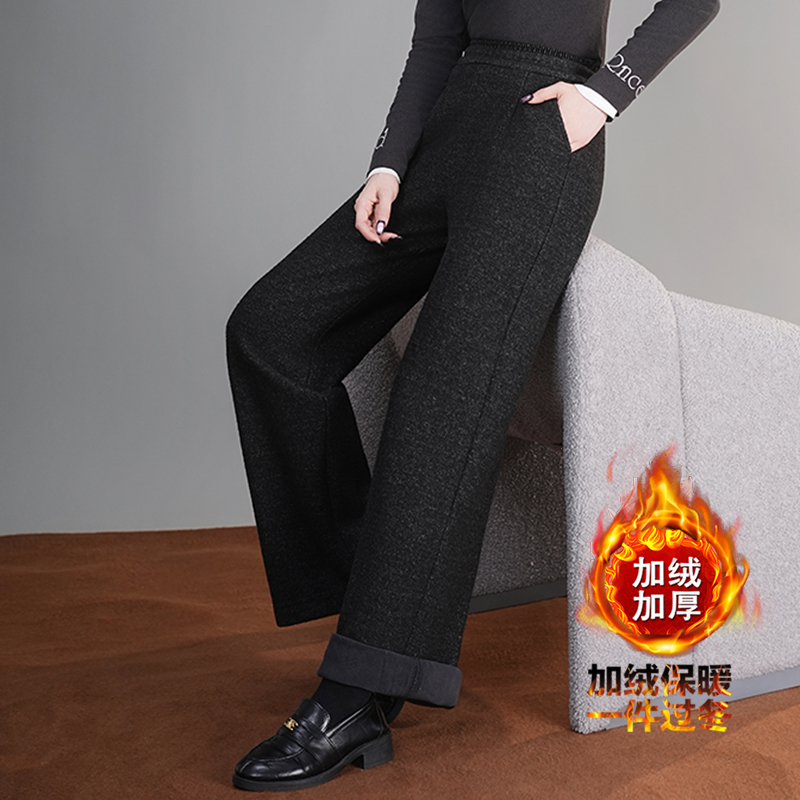 中老年加绒加厚直筒裤女百搭保暖