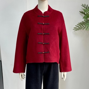 双面羊毛大衣女短款中年妈妈秋冬新中式国风山羊绒毛呢高级感外套