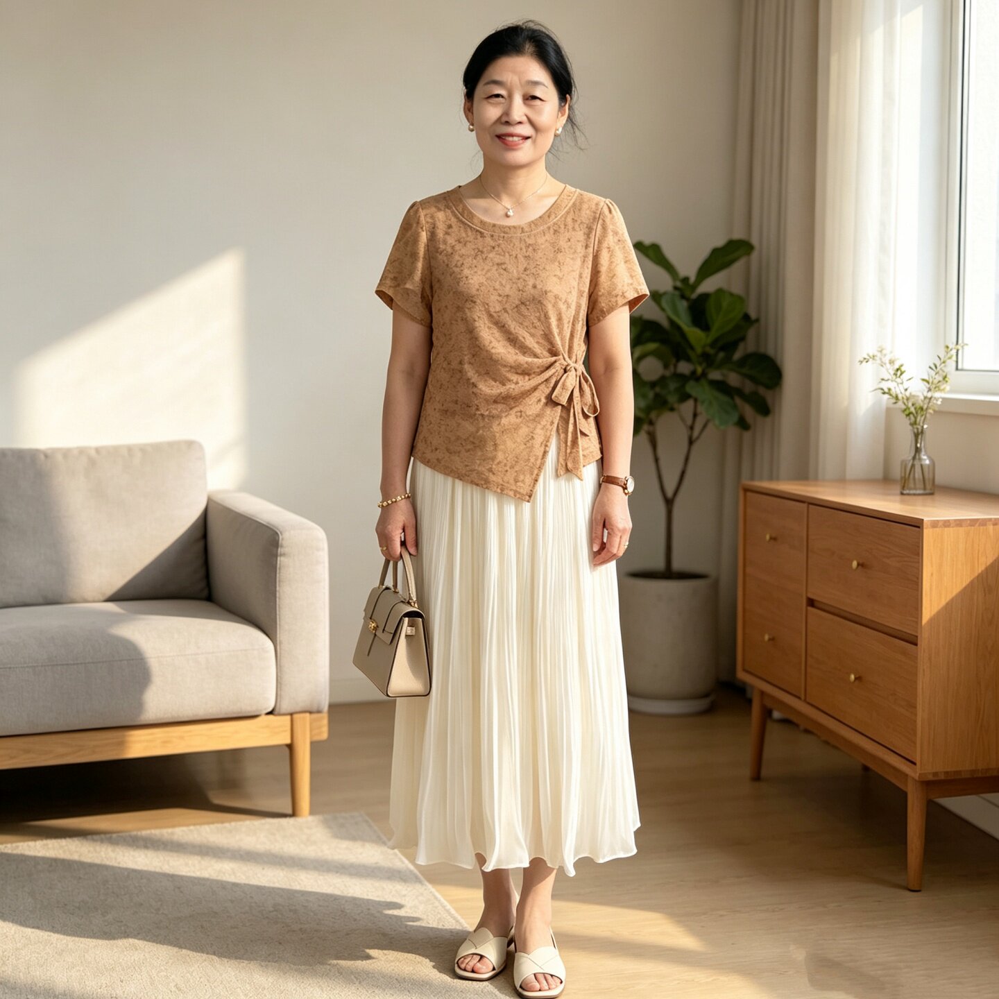 时尚妈妈夏装短袖纱网半身裙套装