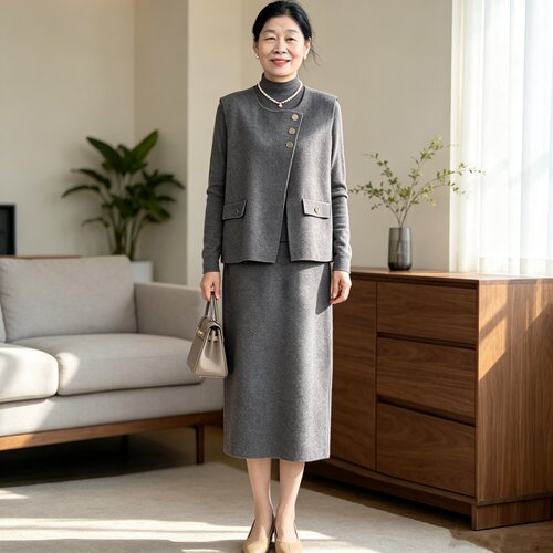 时尚洋气妈妈装针织衫半身裙套装