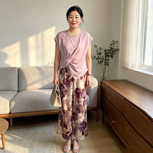 中年妈妈夏季短袖气质套装两件套