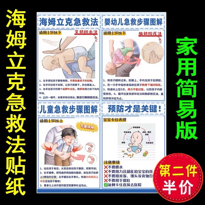 海姆立克急救法挂图婴儿呛奶海报画儿童心肺复苏家用安全知识贴纸