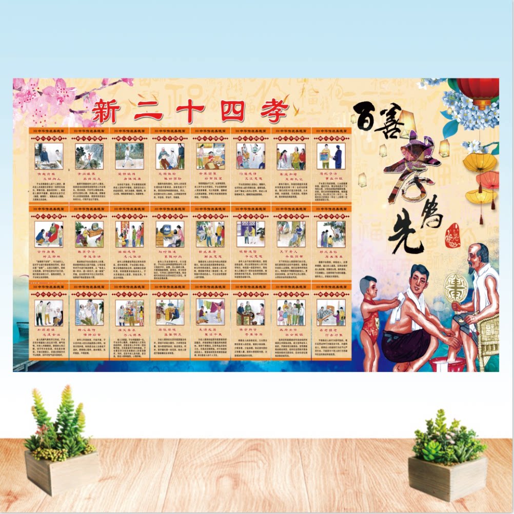 新二十四孝新版二十四孝传统教育传统文化校园挂图24孝图墙贴