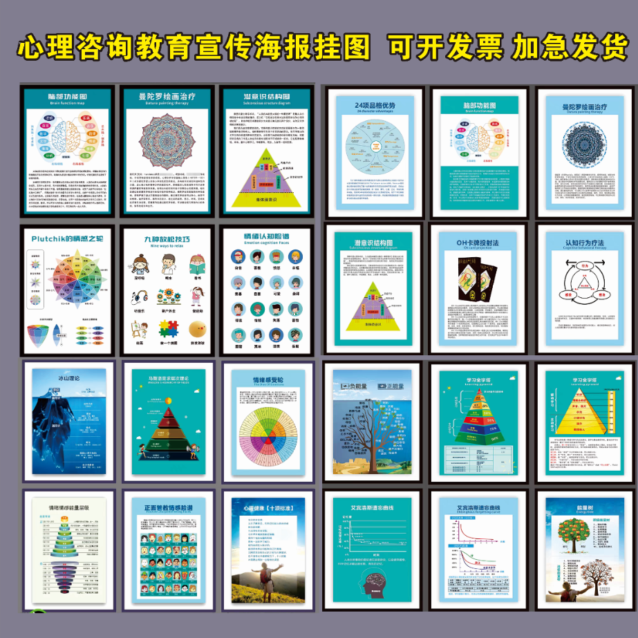 心理咨询室布置装饰画教育挂画冰山理论马斯洛曼陀罗海报画框挂图