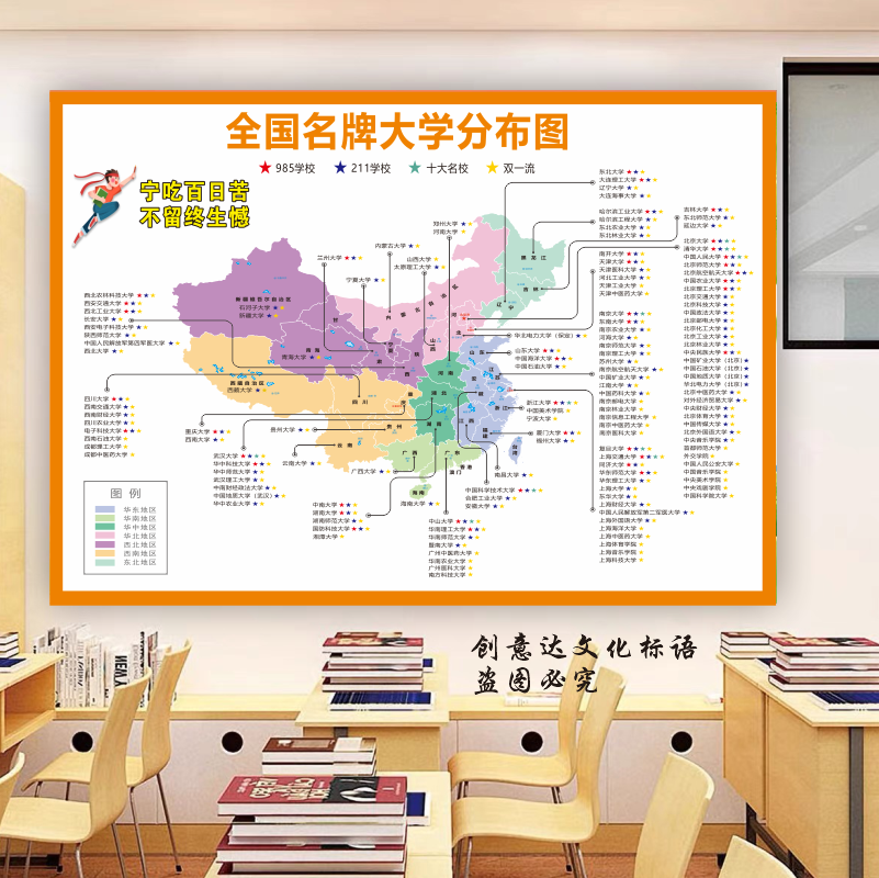 全国重点高校分布图高中班级文化墙励志装饰画985211大学地图墙贴