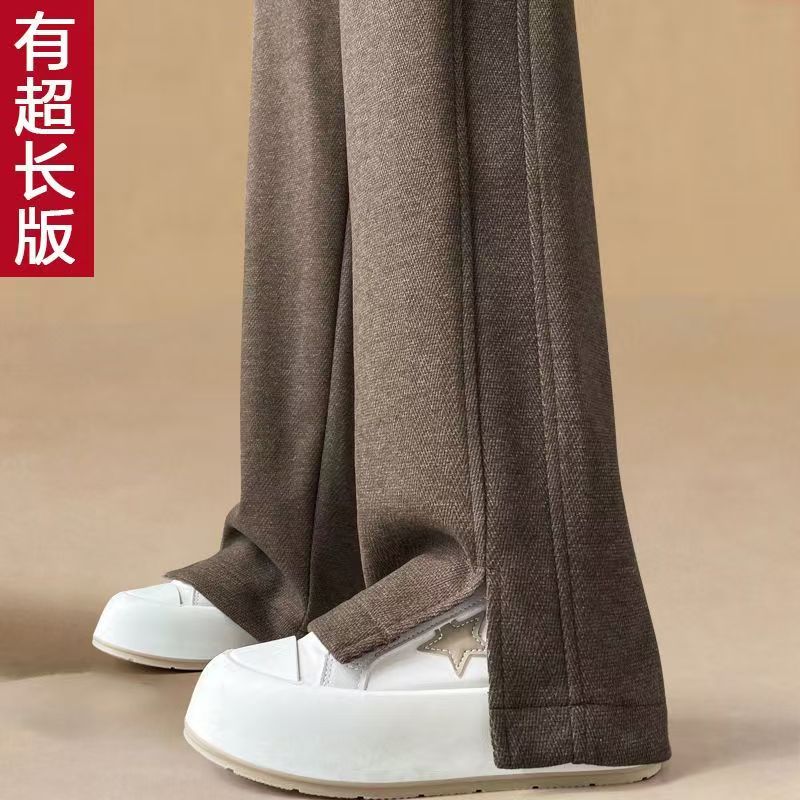高腰毛呢阔腿裤女秋冬加绒