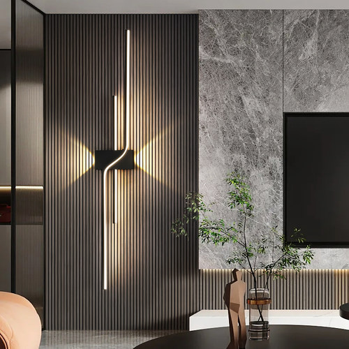 电视背景墙极简长条灯卧室床头装饰中山灯具楼梯网红格栅客厅壁灯