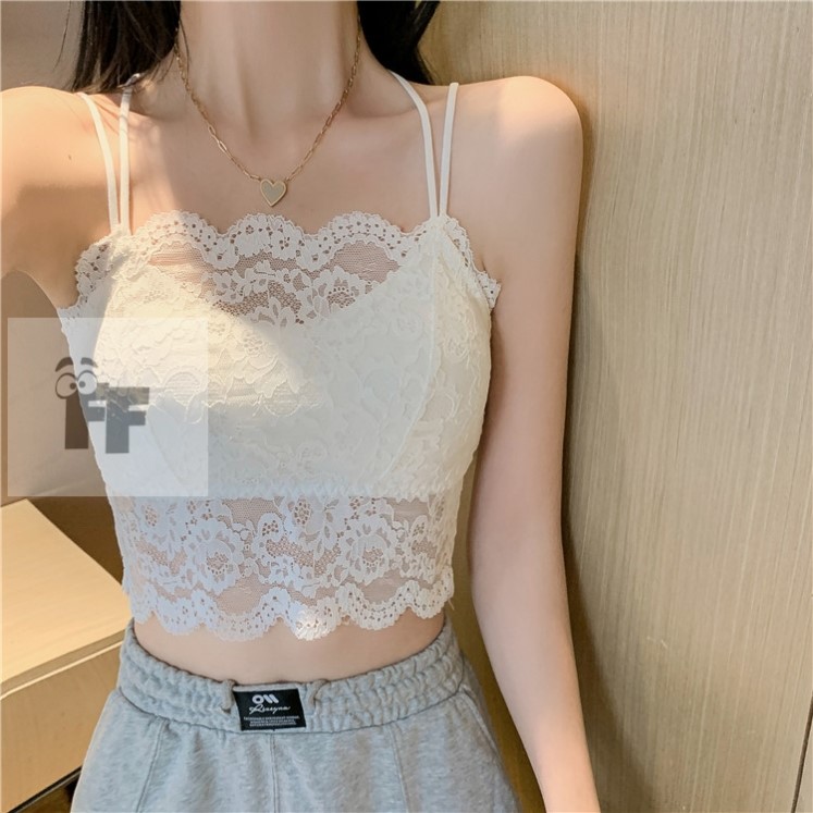 性感蕾丝吊带背心女夏美背内搭打底带胸垫一体防走光抹胸外穿上衣