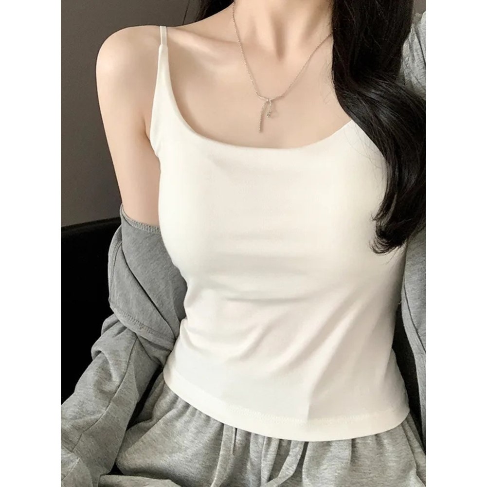 白色带胸垫bm吊带背心女春秋内搭夏季肩带可调打底外穿防走光美背