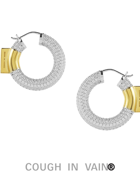 COUGH IN VAIN 方牌拼接满钻925银圆耳环