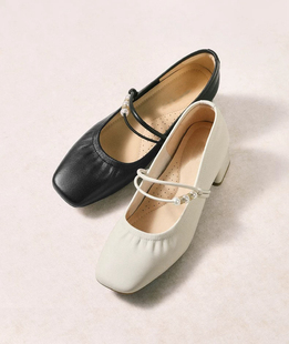 真皮浅口单鞋 商场同款 新款 女25秋季 子E1T1DCQ5 复古粗高跟玛丽珍鞋